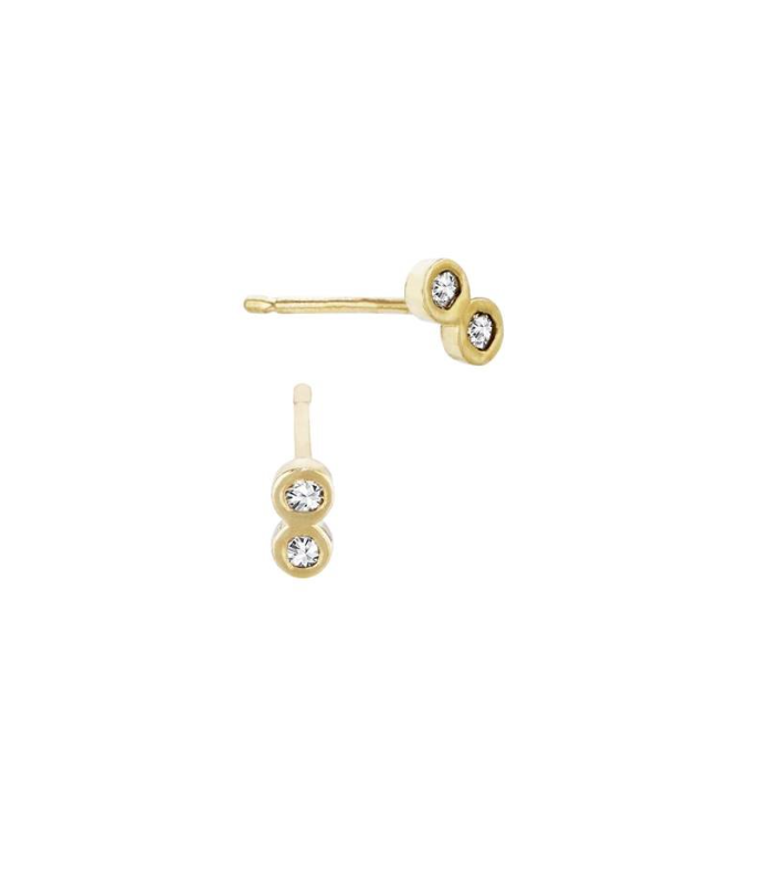 14k Diamond Double Bezel Studs