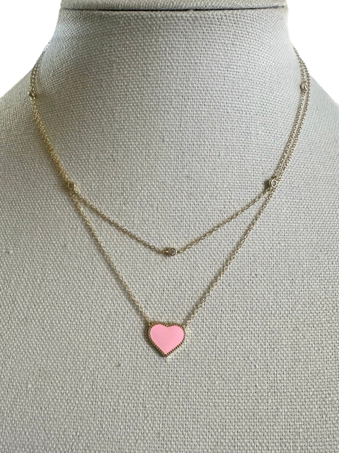 Pink Enamel Heart Necklace
