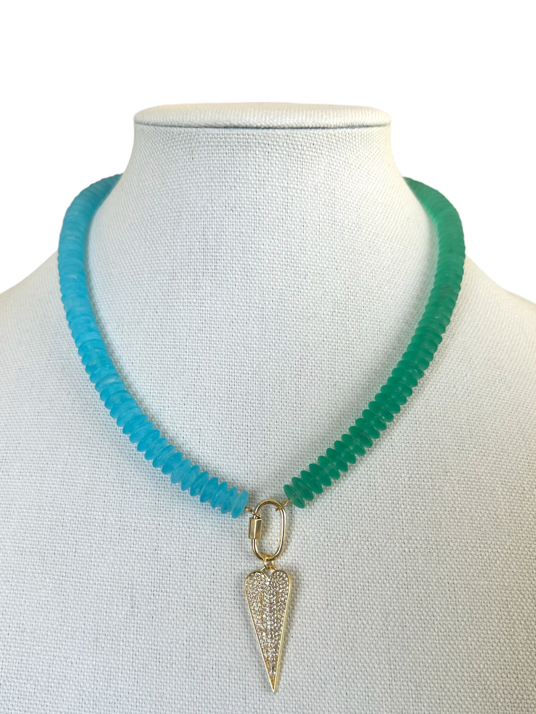 Two-tone recycled glass heart necklace