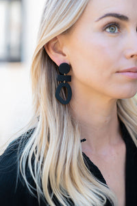 Black Geometric Clay Earrings