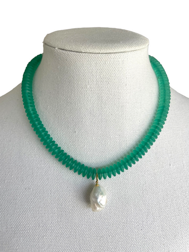 Seaglass Necklace with Freshwater Pearl