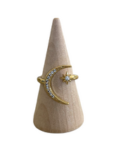Load image into Gallery viewer, 24k Gold Moon &amp; Stars Ring