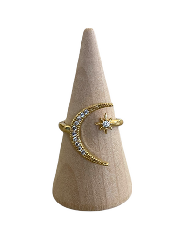 24k Gold Moon & Stars Ring