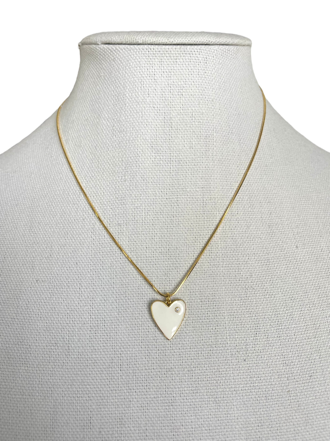 White Enamel Heart Necklace