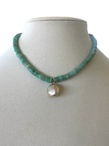 Peruvian Amazonite with Freshwater Pearl