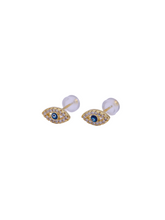 Load image into Gallery viewer, Micro Pave Gold Evil Eye Studs