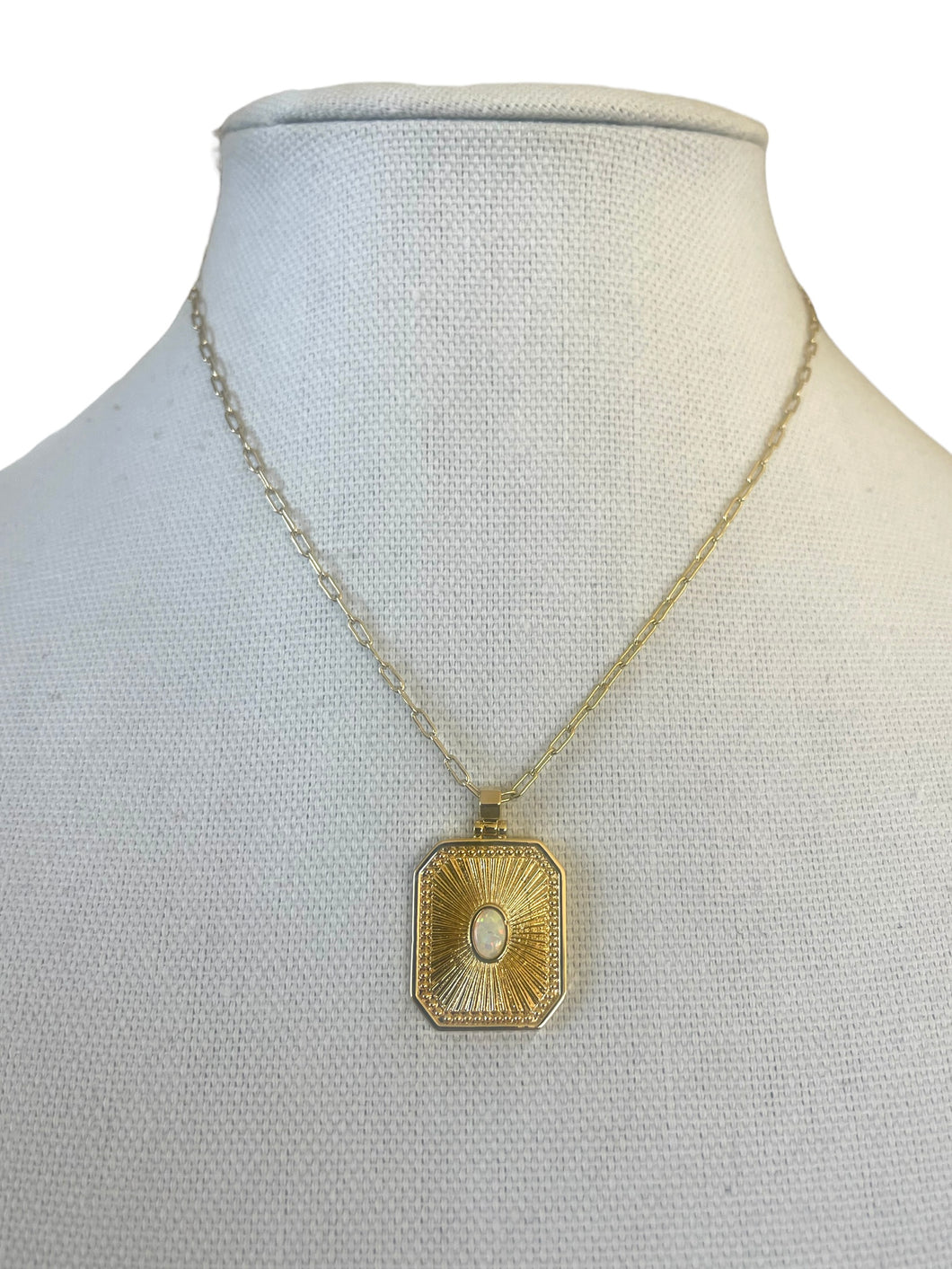 Gold Filled Geometric Opal Necklace
